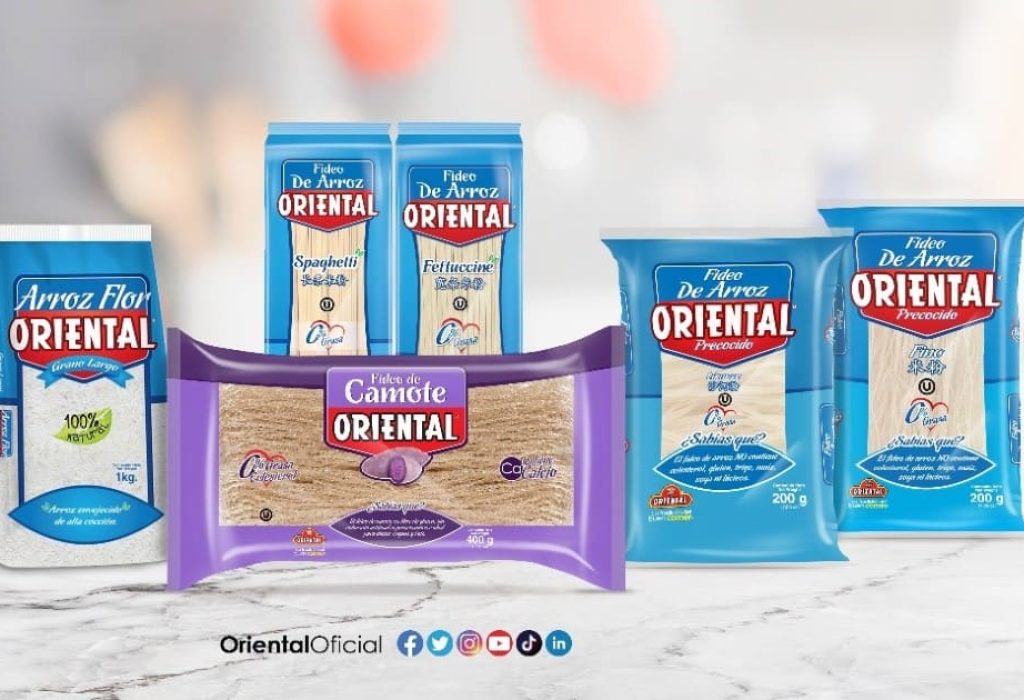 Arroz Flor Oriental ® presentación 1kg y Fideo Camote Oriental ® presentación de 400 g.