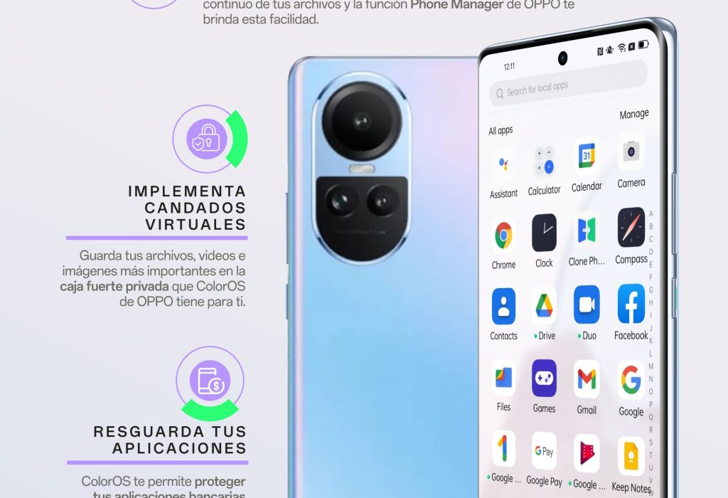 La marca china presenta ColorOS que es una capa de personalización que permite blindar tu
smartphone de intrusos cibernéticos o virus.
